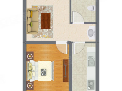 1室1厅 52.81平米户型图