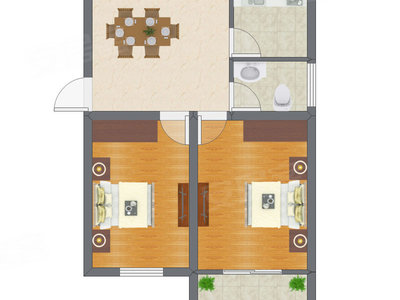2室1厅 52.00平米户型图
