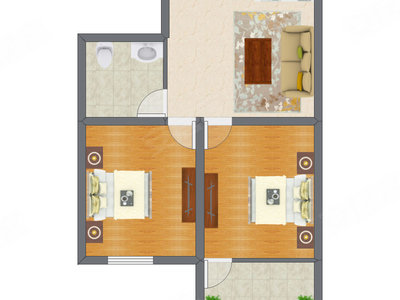 2室1厅 41.54平米