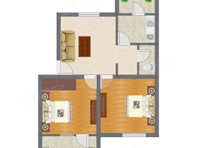 2室1厅 76.14平米户型图