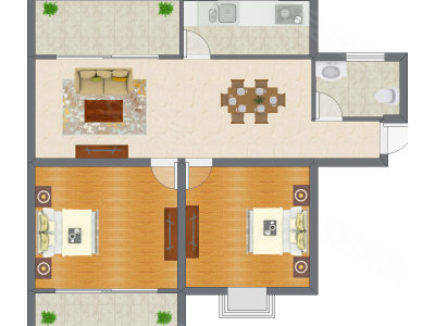 2室2厅 88.77平米户型图