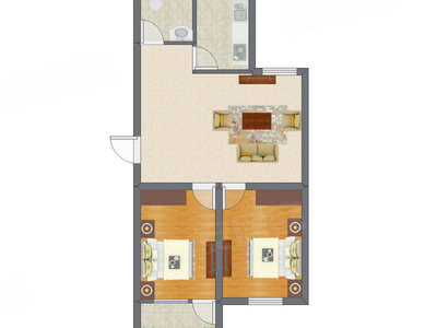 2室1厅 55.38平米户型图