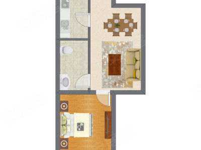 1室2厅 41.00平米户型图
