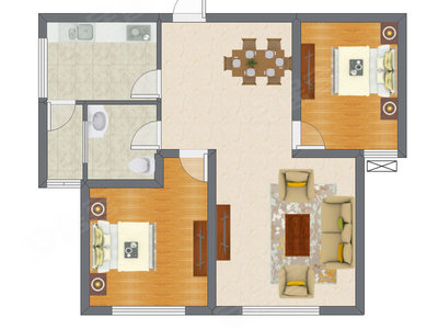 2室2厅 91.71平米户型图