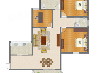 2室2厅 97.34平米户型图