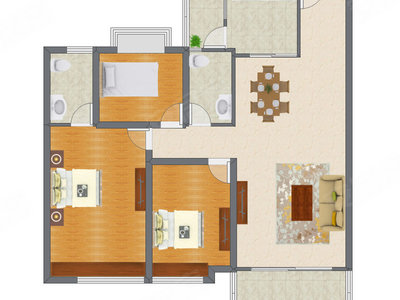 3室2厅 124.04平米户型图