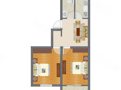 2室1厅 44.26平米户型图
