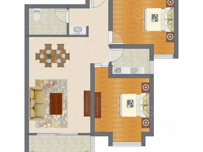 2室2厅 90.39平米户型图