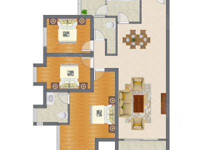 3室2厅 131.66平米户型图