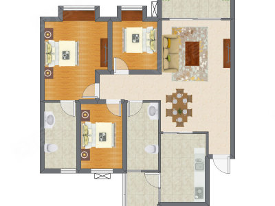 3室2厅 103.69平米户型图