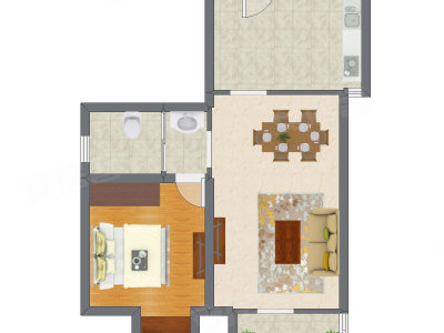1室1厅 72.29平米户型图