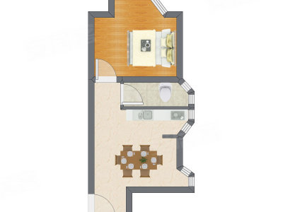 1室1厅 37.65平米户型图