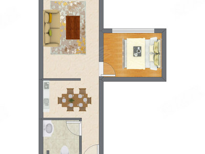 1室2厅 60.39平米户型图