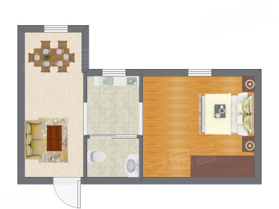 1室2厅 44.00平米户型图