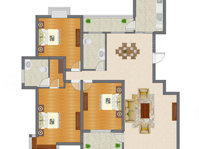 3室2厅 173.00平米户型图