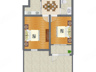 2室1厅 64.00平米
