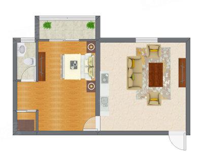 1室1厅 89.98平米户型图