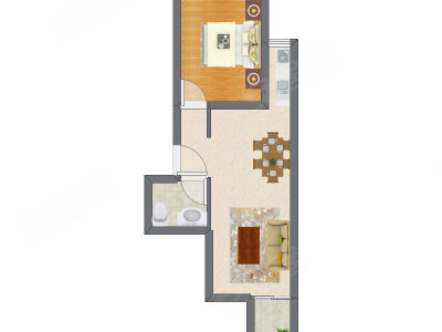 1室2厅 49.70平米
