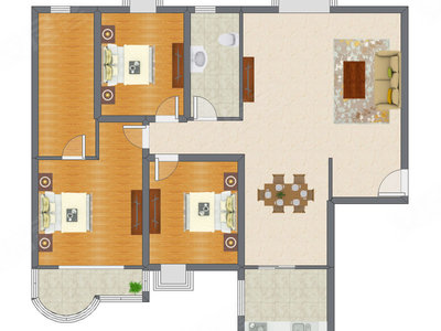 3室2厅 166.97平米户型图