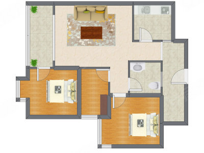 2室1厅 85.99平米户型图