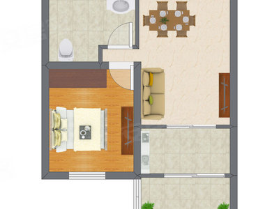 1室2厅 47.04平米户型图