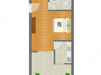 1室0厅 30.93平米户型图