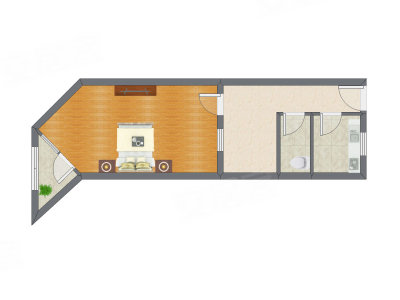 1室1厅 48.39平米户型图
