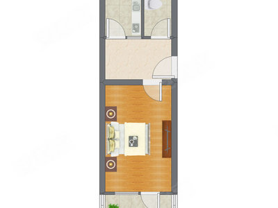 1室1厅 42.22平米户型图