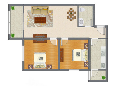 2室2厅 90.65平米户型图