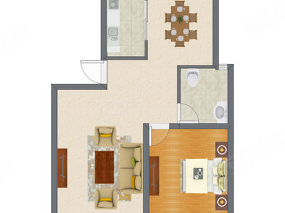 1室2厅 71.00平米户型图