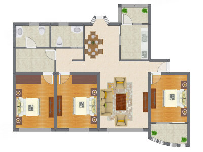 3室2厅 142.84平米户型图