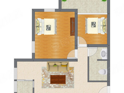 2室1厅 91.00平米户型图