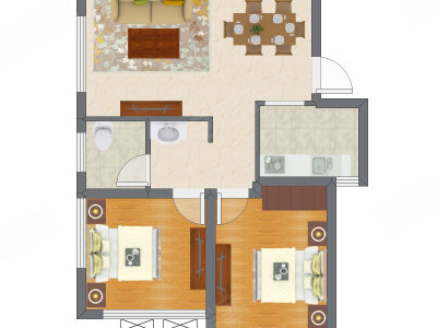 2室2厅 65.62平米户型图