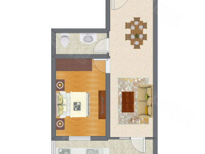 1室2厅 55.34平米户型图