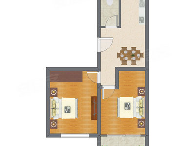 2室1厅 58.77平米户型图