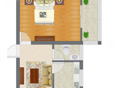 1室1厅 30.34平米户型图