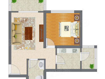 1室1厅 63.59平米户型图