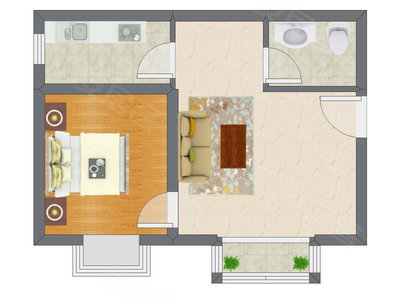 1室1厅 59.29平米户型图