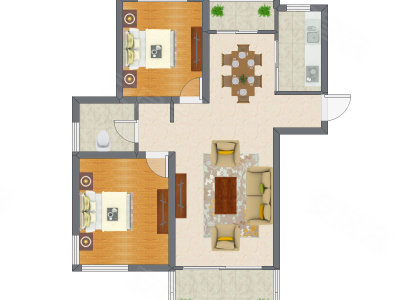 2室2厅 100.23平米户型图