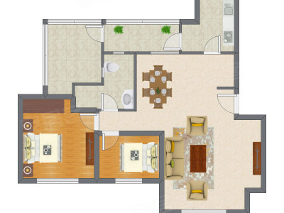 2室2厅 88.12平米户型图