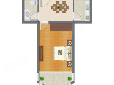 1室1厅 42.88平米户型图
