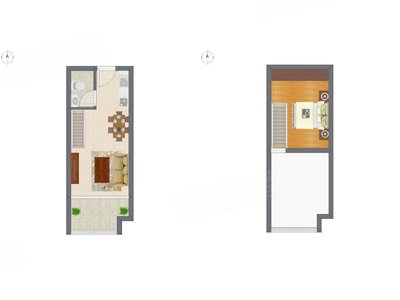 1室2厅 34.45平米户型图