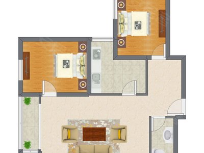 2室1厅 103.00平米