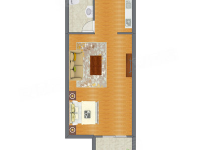 1室1厅 57.79平米户型图