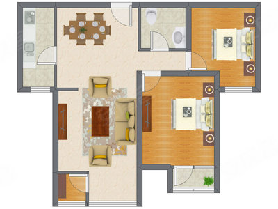 2室2厅 89.57平米户型图