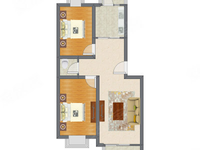 2室1厅 86.17平米户型图