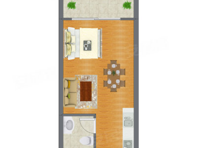 1室1厅 30.54平米户型图