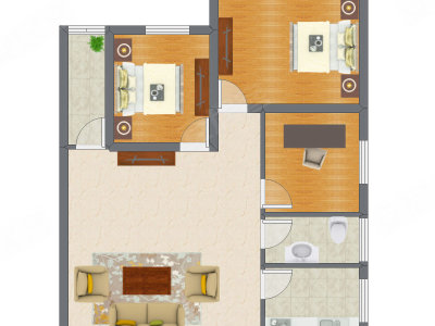 2室1厅 75.87平米