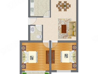 2室2厅 90.80平米户型图