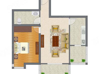 1室1厅 80.27平米户型图